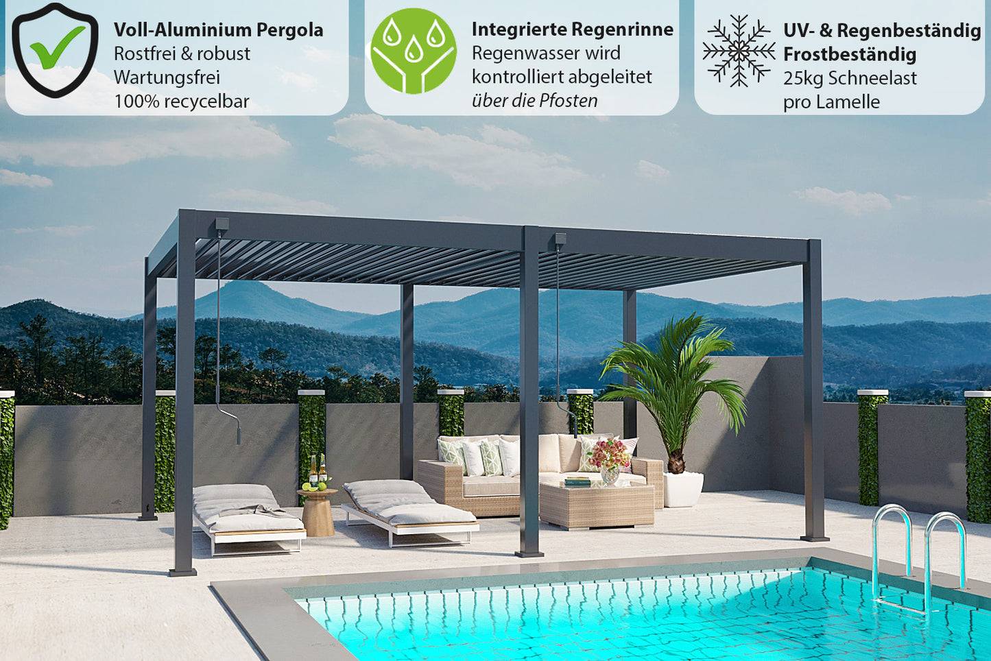 Elegance - Vollaluminium 6 x 3 Meter Anthrazit