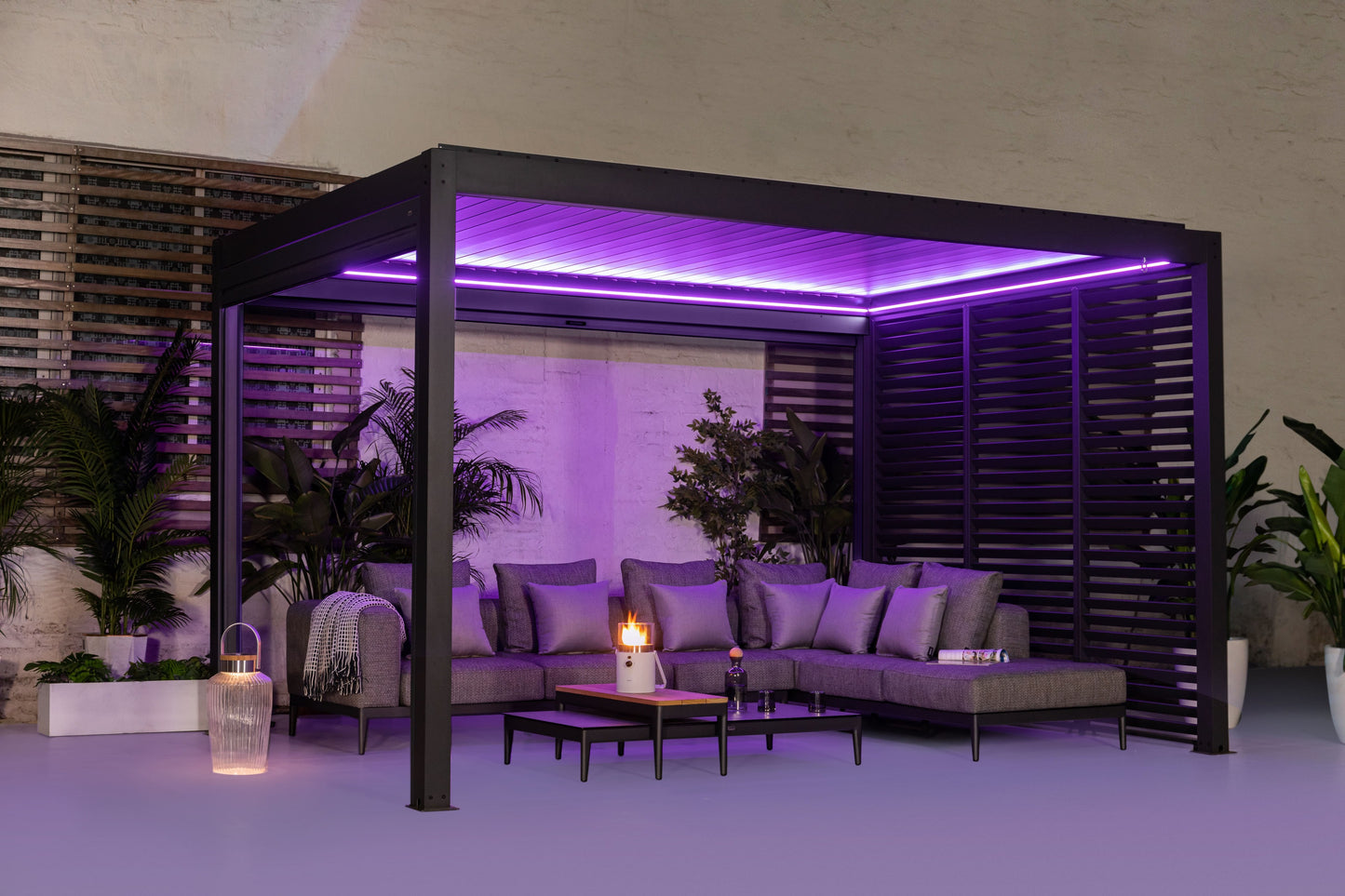 Pergola Sky Plus inkl LEDs 3 x 3 Meter - Anthrazit - Doppellamellen Dach