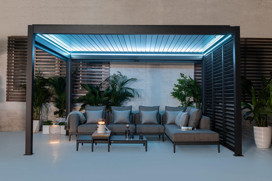 Pergola Sky Plus inkl LEDs 4 x 3 Meter - Anthrazit - Doppellamellen Dach