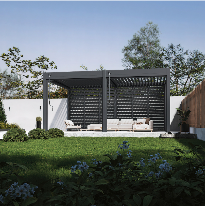 Horizontale Lamellenwand / Seitenwand für Pergola | anthrazit | aus Aluminium