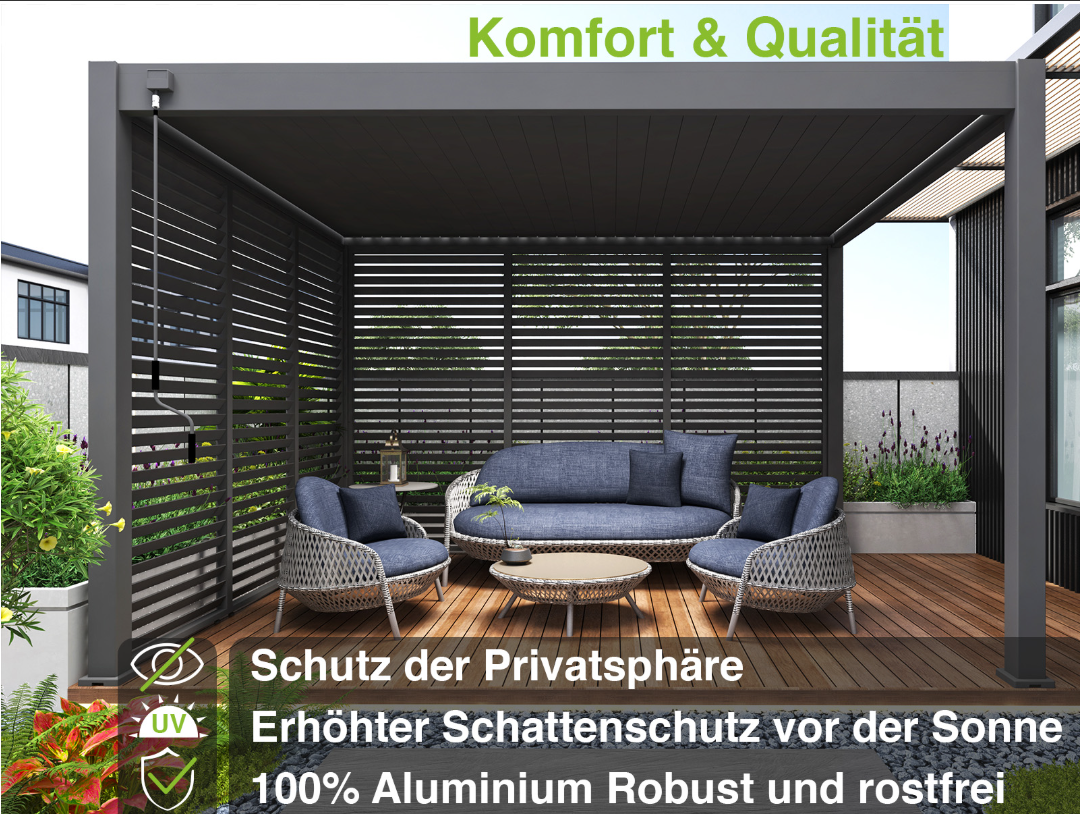 Horizontale Lamellenwand / Seitenwand für Pergola | anthrazit | aus Aluminium