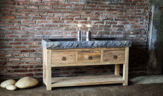 Doppel Waschbecken aus Marmor inkl. Unterschrank