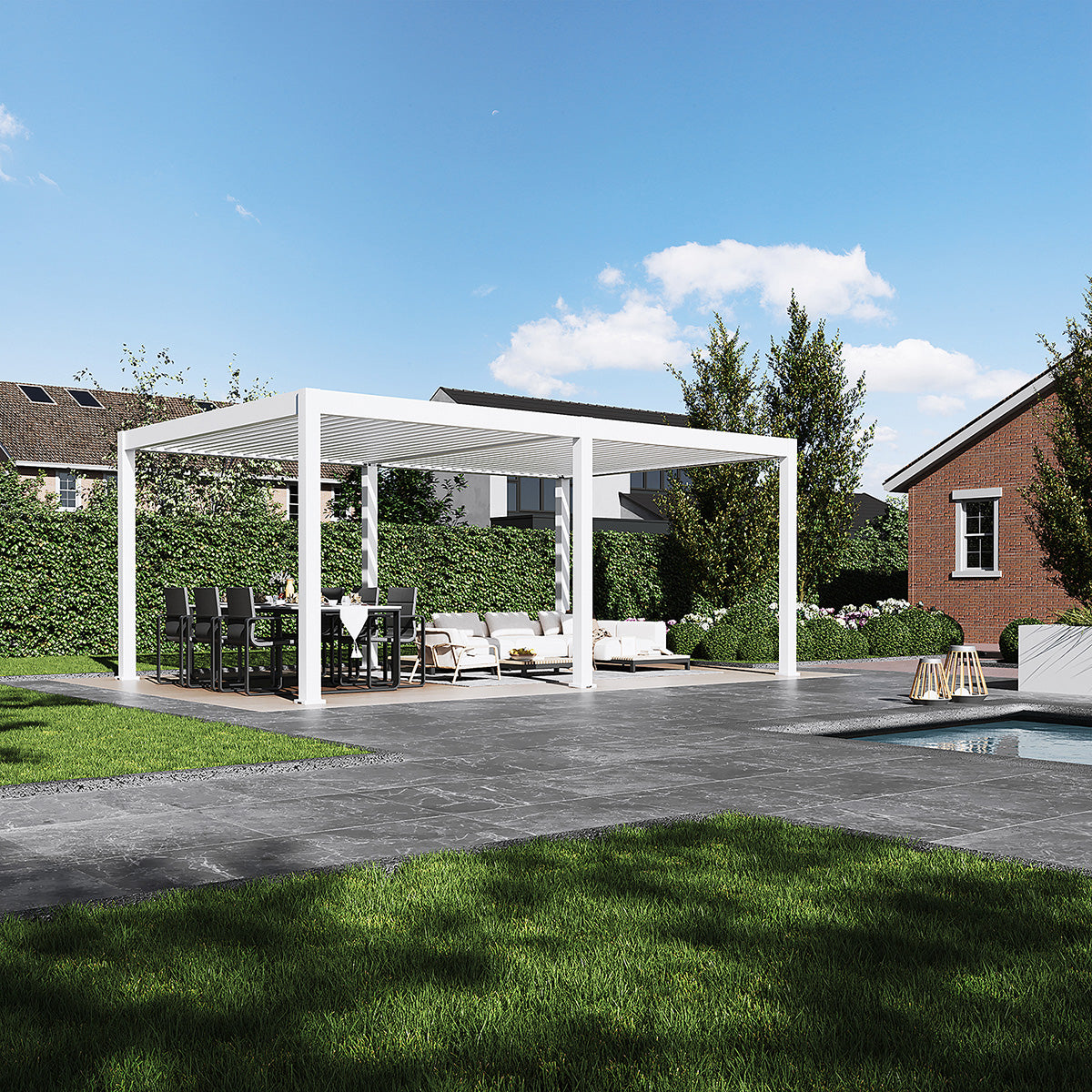 Elegance Plus mit Motor inkl LEDs  6 x 4 Meter Weiß / Verstärkte Steher