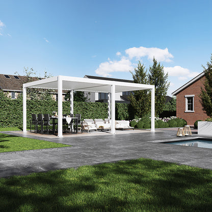 Elegance Plus mit Motor inkl LEDs  6 x 4 Meter Weiß / Verstärkte Steher