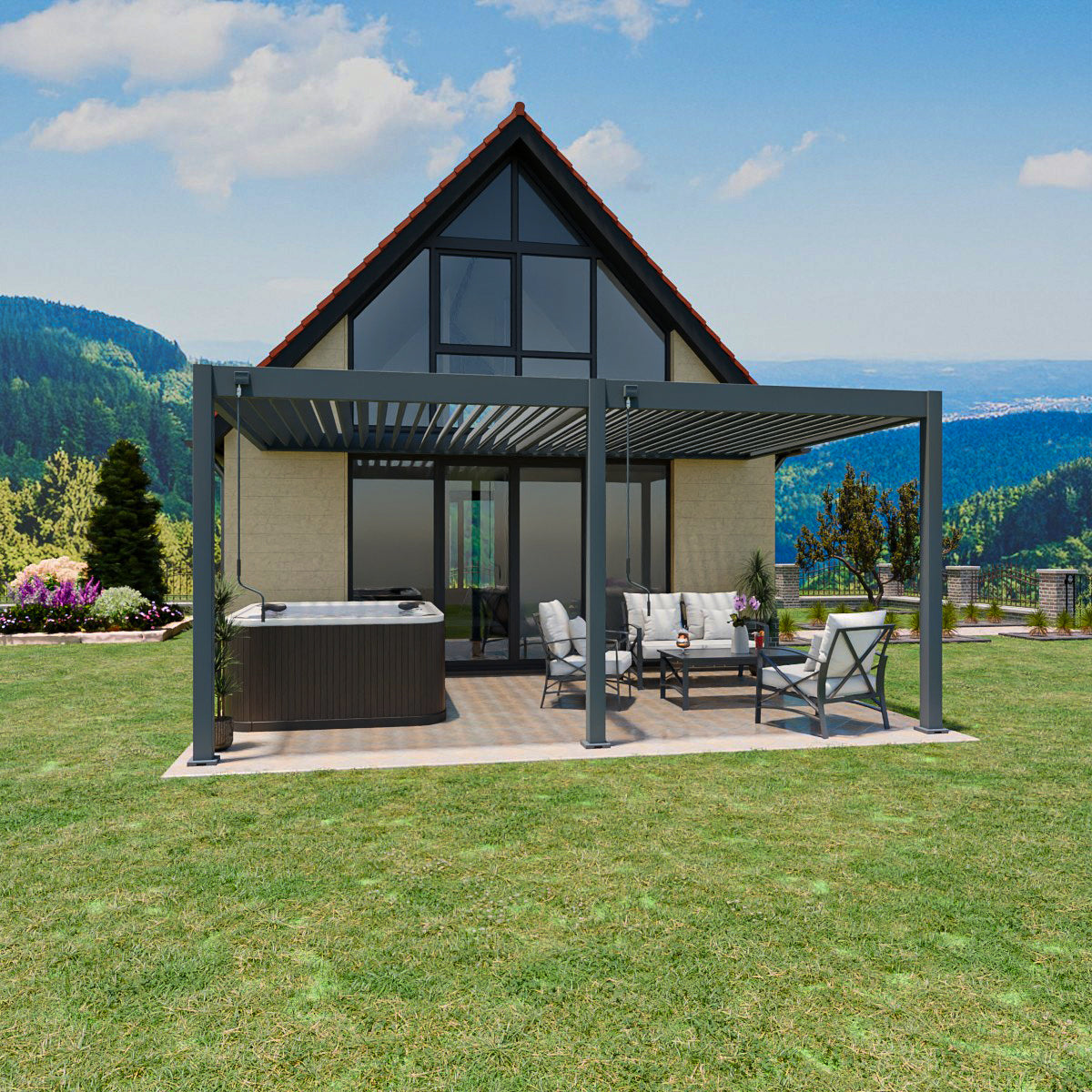 Elegance - Wandmontage - 3,6 x 5,3 meter - Vollaluminium Anthrazit