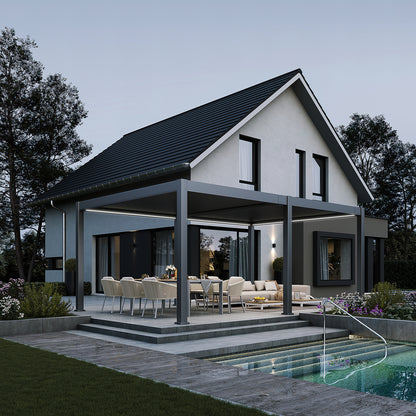 Elegance Plus mit Motor inkl LEDs  6 x 4 Meter Anthrazit / Verstärkte Steher