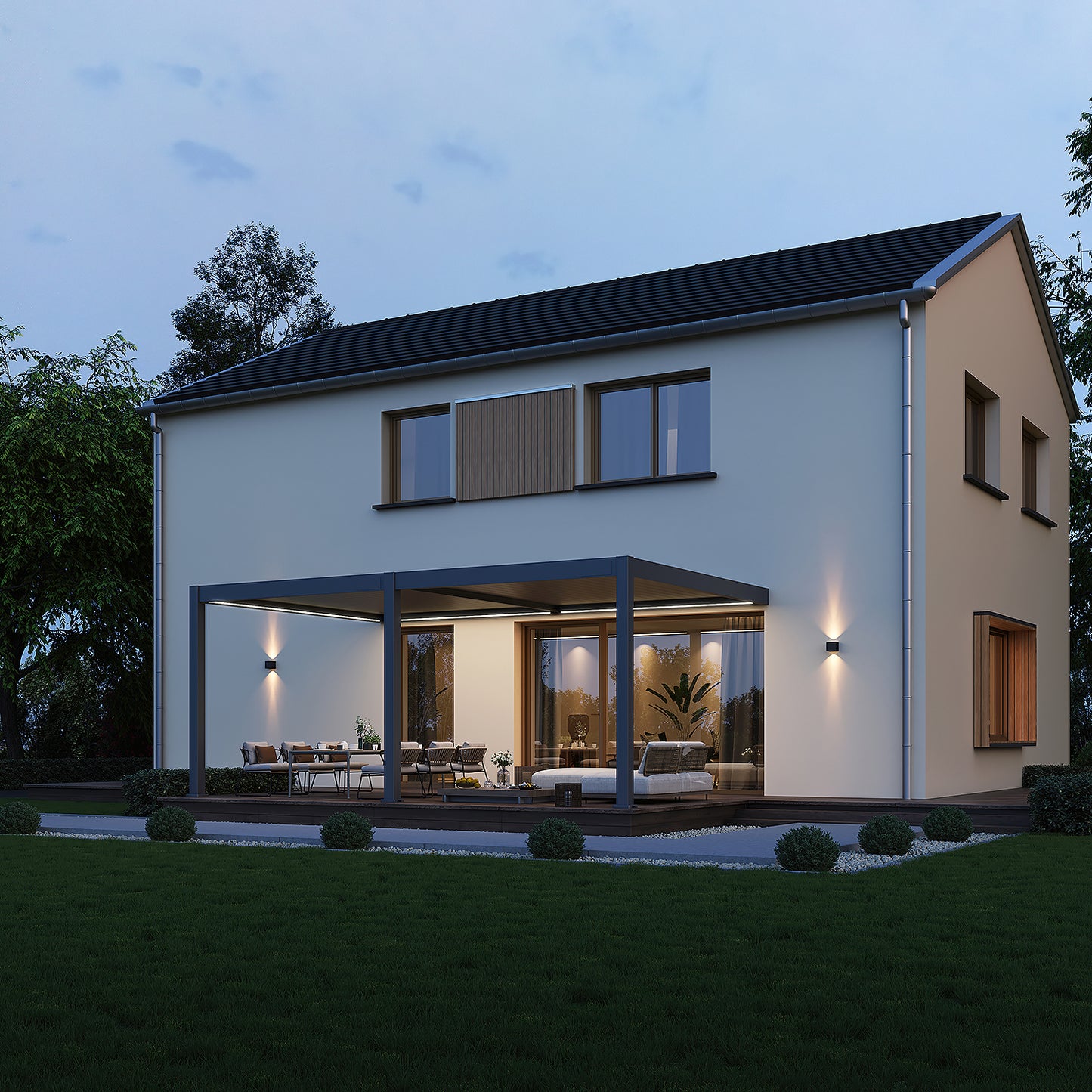 Elegance Plus - Wandmontage - mit Motor inkl LEDs  6 x 4 Meter Anthrazit / Verstärkte Steher